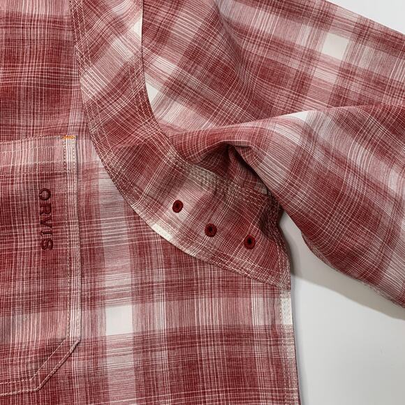 Orvis Shirt Mens L Large Rich Red White Plaid Tech Long Sleeve Outdoor Fishing - Picture 6 of 11